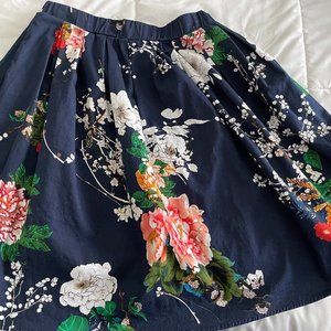 Floral A-Line Skirt - Navy and Multicolor